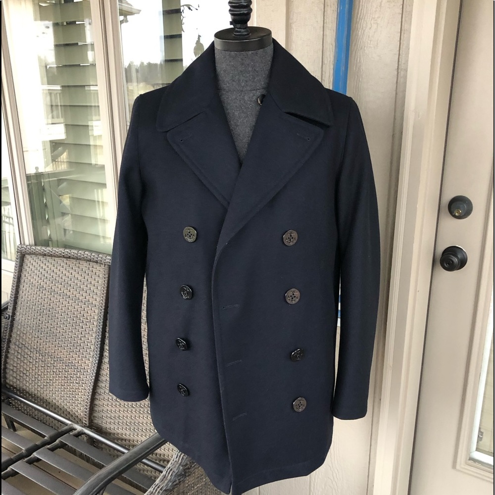 BROOKS BROTHERS NWT Men’s Navy All Wool Iconic Pea Coat - Size LARGE - Picture 7 of 16